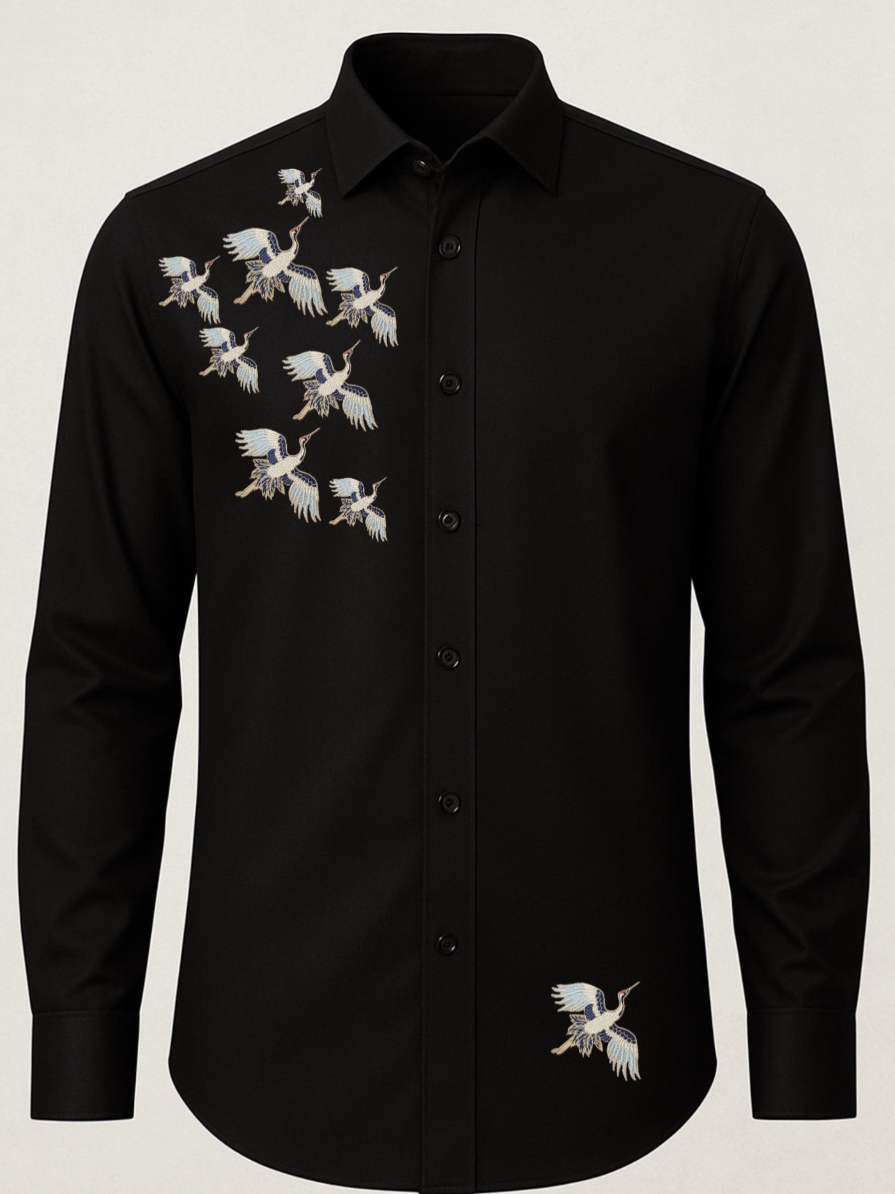 Midnight Flight Embroidered Black Shirt